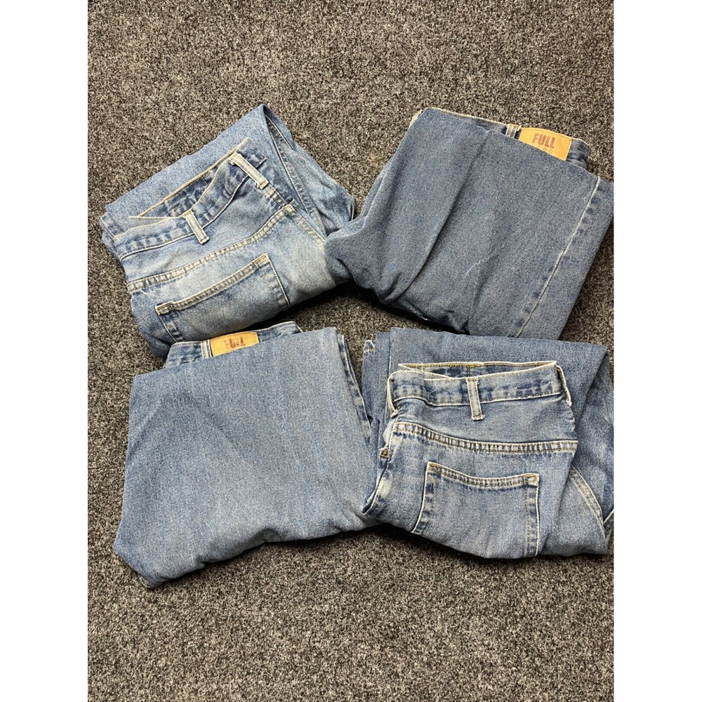 Lot of 4 Full Blue Mens Light Wash Denim Jeans 40x32 100% Cotton Straight Leg